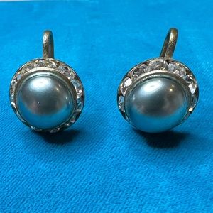 Vintage Grey Pearl and Rhinestone Earrings